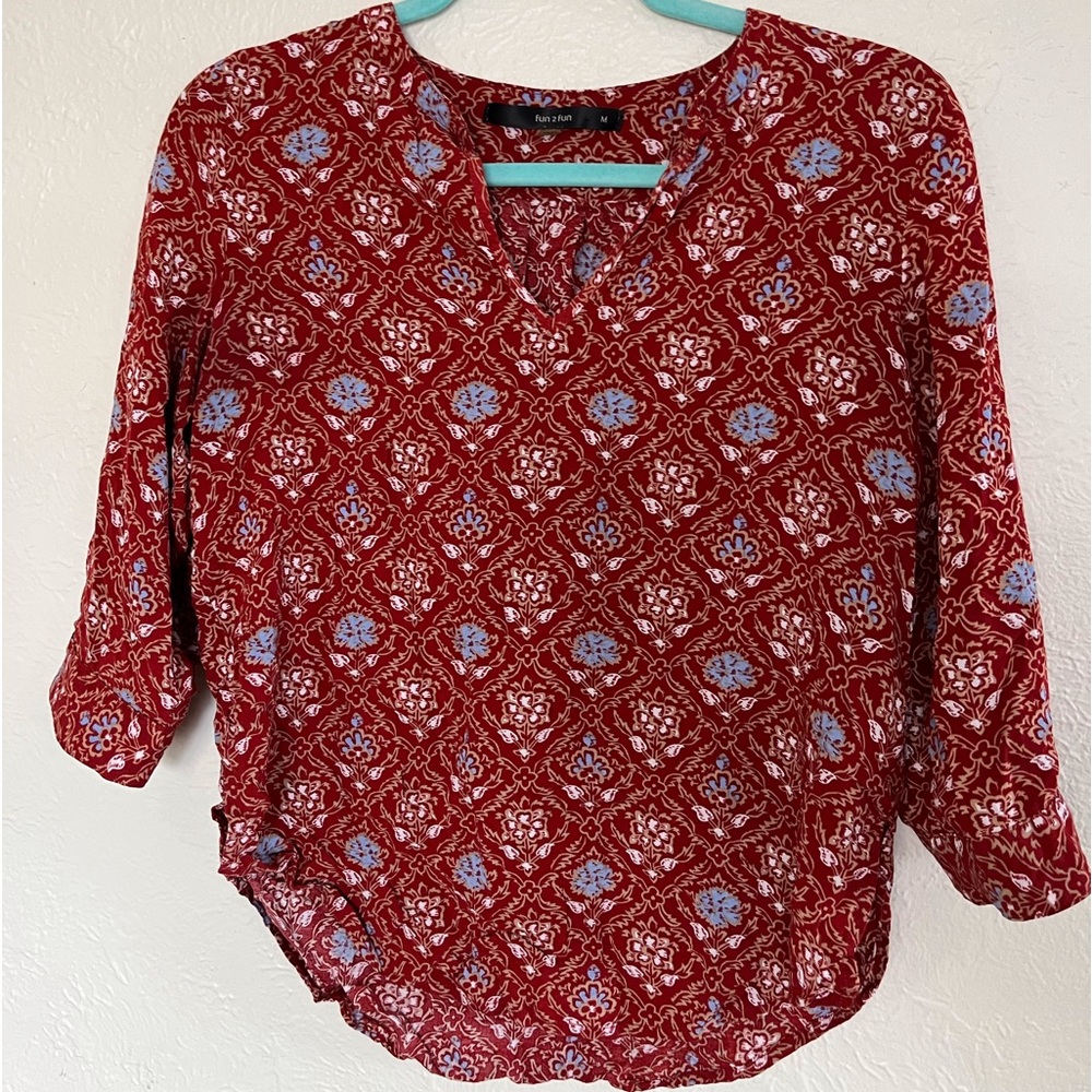 ModCloth Fun2Fun Red Floral Blouse
